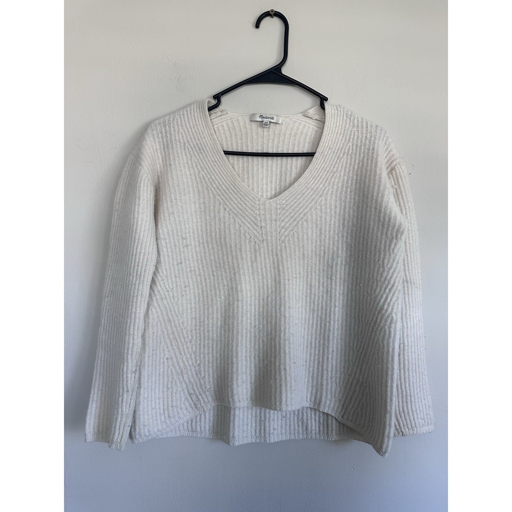 Madewell Women's 100% Merino Wool V-Neck Sweater Ivory White Size XXS